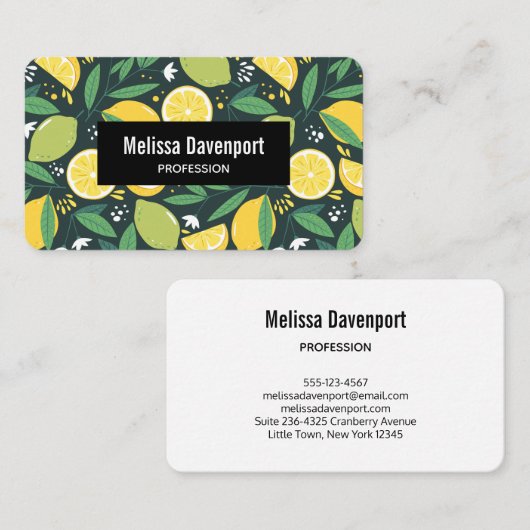 イエローレモンとグリーンライムフルーツパターン 名刺 (正面/裏面)