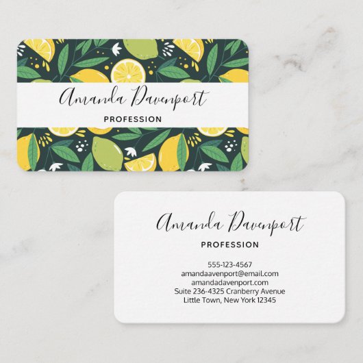 イエローレモンとグリーンライムフルーツパターン 名刺 (正面/裏面)