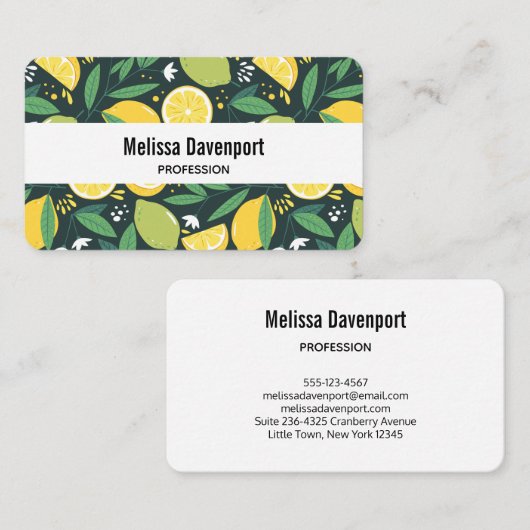 イエローレモンとグリーンライムフルーツパターン 名刺 (正面/裏面)