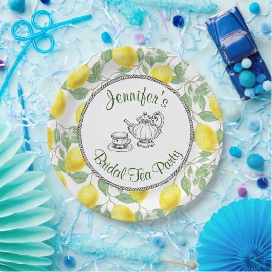 イエローレモンとグリーン葉ブライダルティーパーティー ペーパープレート (パーティー)