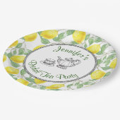 イエローレモンとグリーン葉ブライダルティーパーティー ペーパープレート (アングル)
