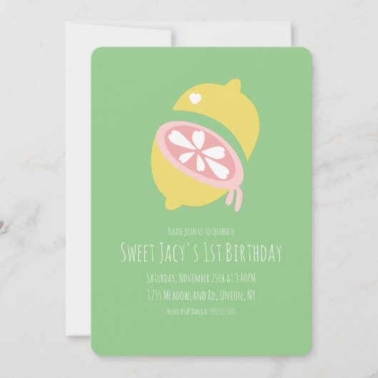イエローレモンとハートスウィート誕生日 招待状 (正面)