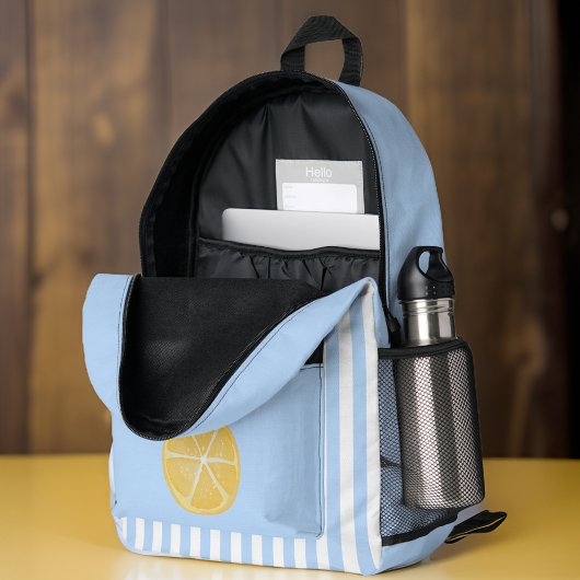 イエローレモンとフレッシュスカイブルーのモノグラム プリントバックパック