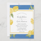 イエローレモンとブルーウォーター結婚カラーのインビタ 招待状 (正面)
