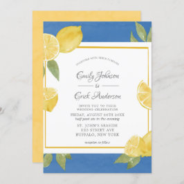 イエローレモンとブルーウォーター結婚カラー 招待状