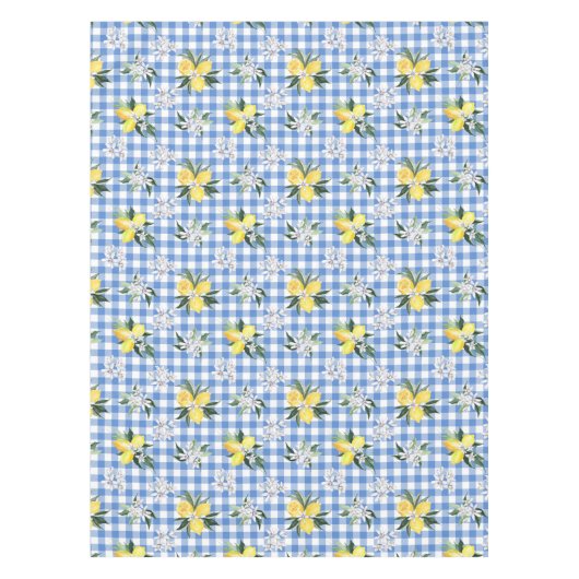 イエローレモンとブルーギンガムチェック テーブルクロス (正面)