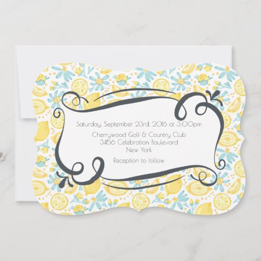 イエローレモンとブルーフラワーウェディング招待 招待状 (裏面)