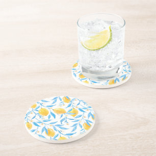イエローレモンとブルー葉の コースター