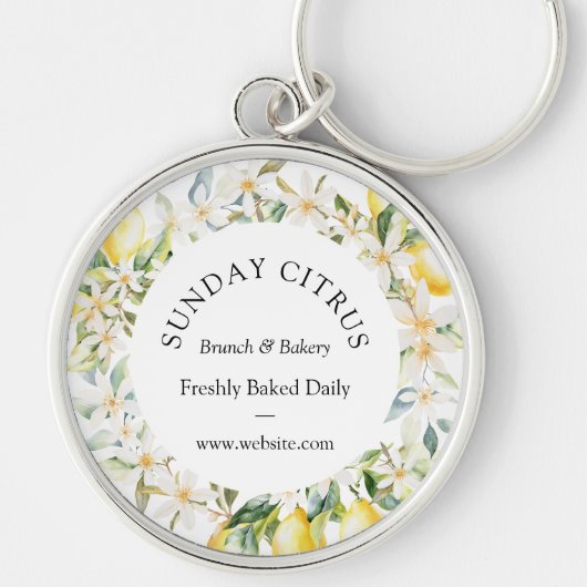 イエローレモンとホワイトフラワーズフローラリース キーホルダー (正面)