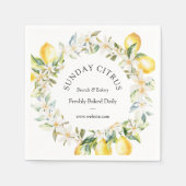 イエローレモンとホワイトフラワーズフローラリース スタンダードカクテルナプキン (正面)