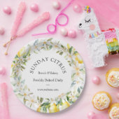 イエローレモンとホワイトフラワーズフローラリース ペーパープレート (パーティー)