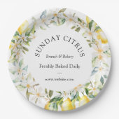 イエローレモンとホワイトフラワーズフローラリース ペーパープレート (正面)