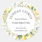 イエローレモンとホワイトフラワーズフローラリース ラウンドシール (正面)