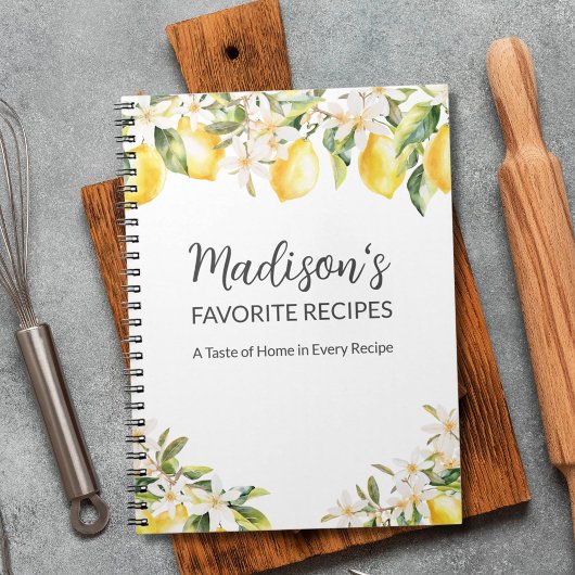 イエローレモンとホワイトフラワーファミリーレシピ ノートブック