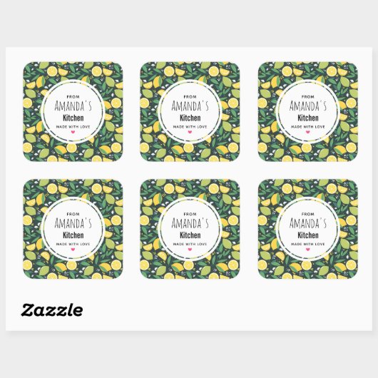 イエローレモンとライムフルーツパターンキッチン スクエアシール (シート)