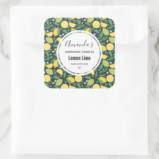 イエローレモンとライムフルーツパターンキャンドルビズ スクエアシール (バッグ)