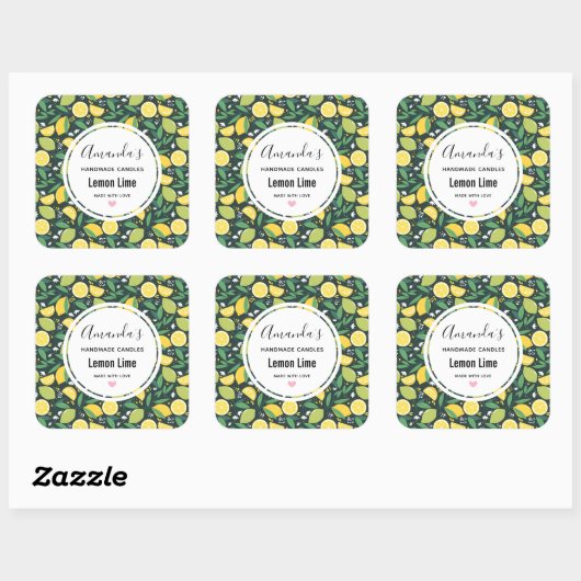 イエローレモンとライムフルーツパターンキャンドルビズ スクエアシール (シート)