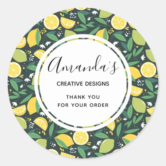イエローレモンとライムフルーツパターンビジネス ラウンドシール (正面)