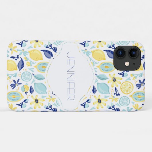 イエローレモンのミントグリーンとブルーパーソナライズされた Case-Mate iPhoneケース (裏面(横))