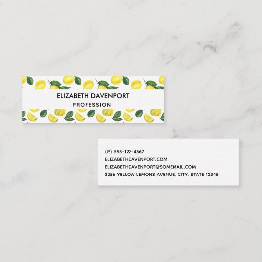イエローレモンの水のカラーパターン スキニー名刺 (正面/裏面)