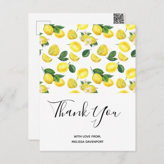 イエローレモンの水の色のパターンありがとう ポストカード (正面/裏面)