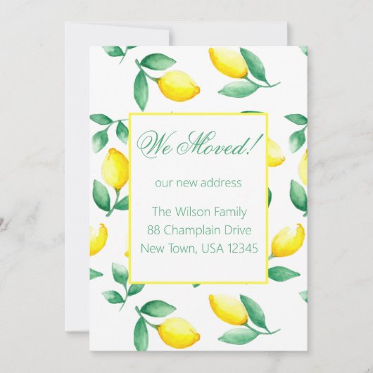 イエローレモンの水彩新しい住所 案内状 (正面)