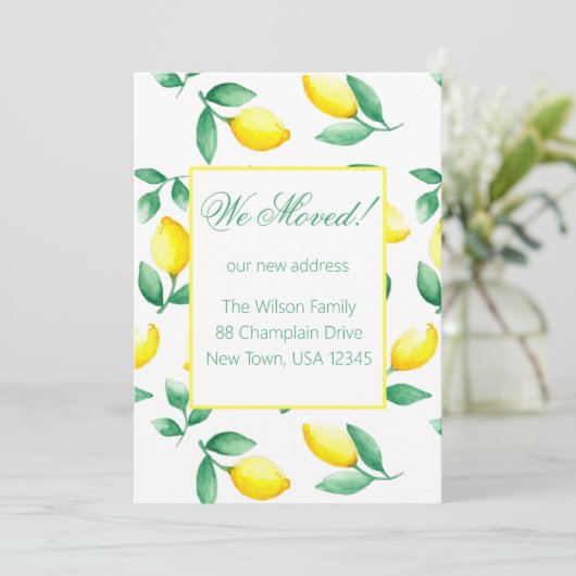 イエローレモンの水彩新しい住所 案内状 (スタンド正面)
