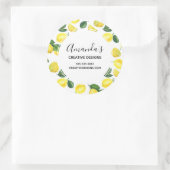 イエローレモンの水彩果実模様ビジネス ラウンドシール (バッグ)