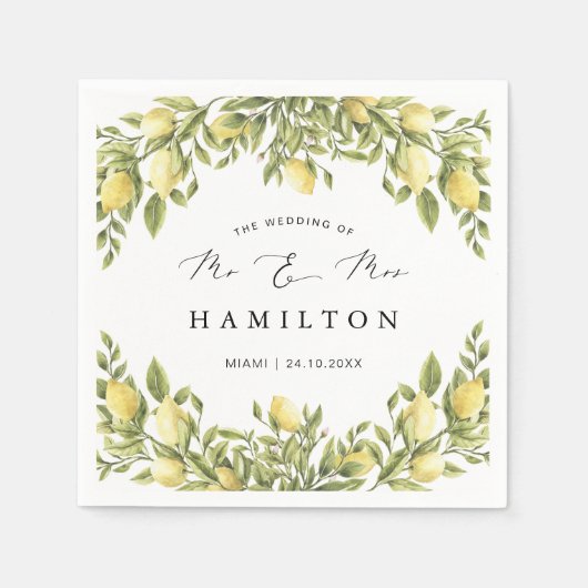 イエローレモンアマルフィ地中海のコースト結婚ーズ スタンダードカクテルナプキン (正面)