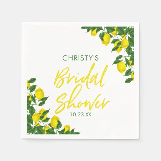 イエローレモンウォーターカラーブライダルシャワー スタンダードカクテルナプキン (正面)