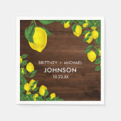 イエローレモンウォーターカラー結婚カップルの素朴木材 スタンダードカクテルナプキン (正面)