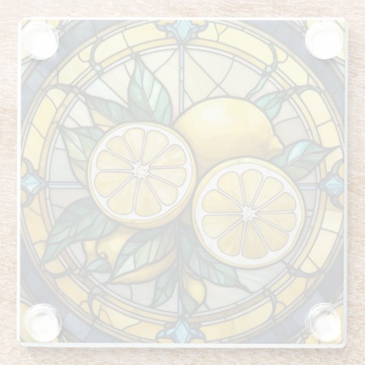 イエローレモンオンサークルステンドグラスアート ガラスコースター (裏面)