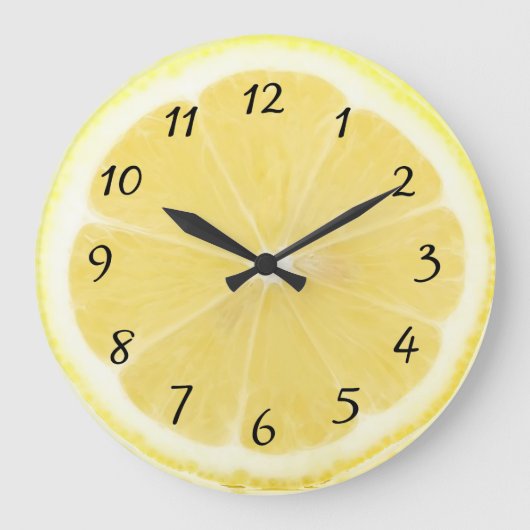 イエローレモンキッチンクロック ラージ壁時計 (正面)