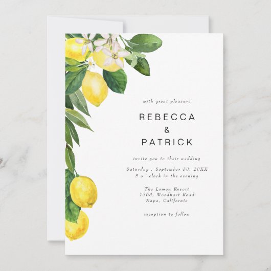 イエローレモングローブエレガントウェディング招待状 招待状 (正面)