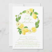 イエローレモンシトラスストライプスユニセックスベビーシャワー 招待状 (正面)
