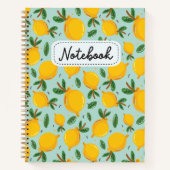 イエローレモンシトラスパターンオングリーンヴィンテージ ノートブック (正面)
