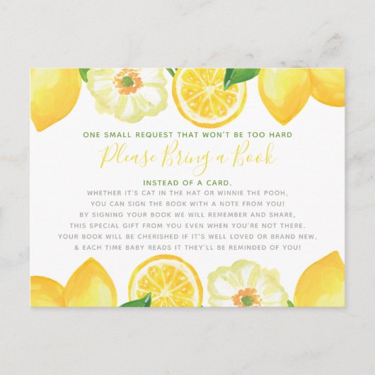 イエローレモンシトラス持参ブックカードベビーシャワー インビテーションポストカード (正面)