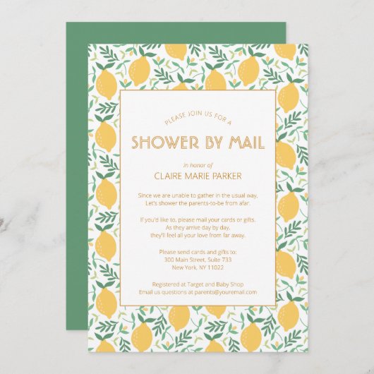 イエローレモンシトラス緑のベビーシャワーbyメール 招待状 (正面/裏面)