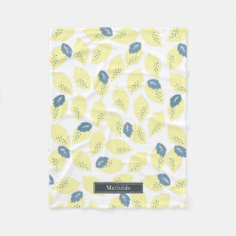 イエローレモンシトラス&ブルーグレーリーフパターン フリースブランケット