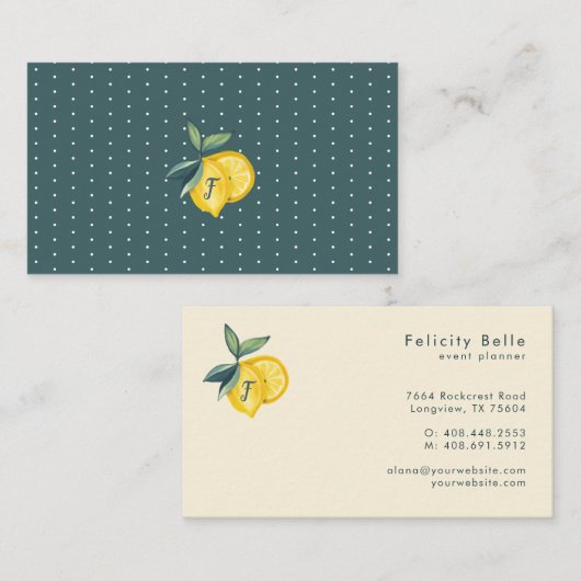 イエローレモンシトラス&リーフ水玉模様 名刺 (正面/裏面)