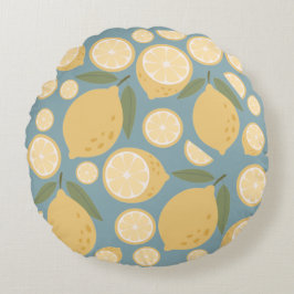イエローレモンシームレスパターン ラウンドクッション