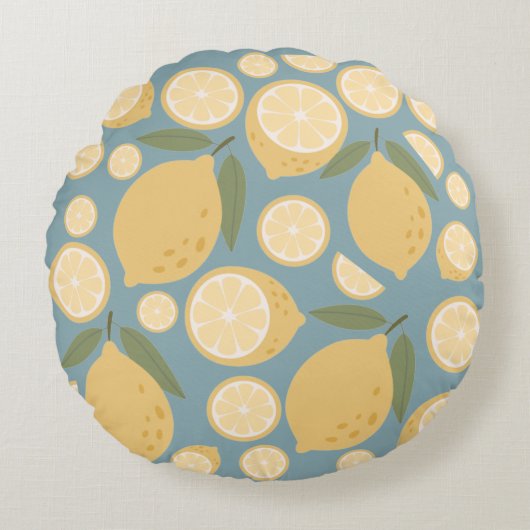 イエローレモンシームレスパターン ラウンドクッション (正面)