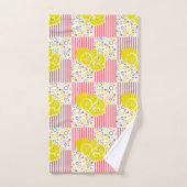 イエローレモンストライプピンクの円 バスタオルセット (ハンドタオル)