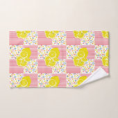 イエローレモンストライプピンクの円 バスタオルセット (ハンドタオル)