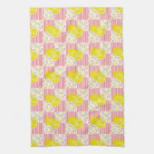 イエローレモンストライプピンク夏 キッチンタオル (縦)
