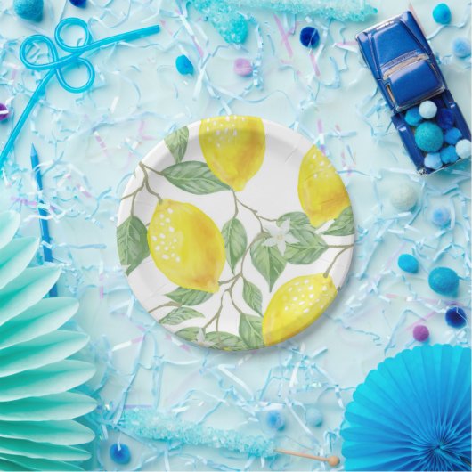 イエローレモンズオンつる植物デザイン ペーパープレート (パーティー)