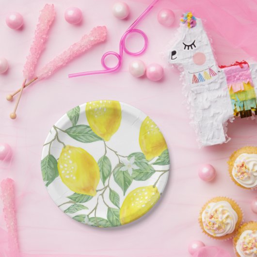 イエローレモンズオンつる植物デザイン ペーパープレート (パーティー)