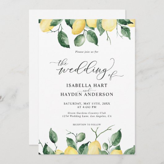 イエローレモンズサマーフルーツ庭園の結婚式 招待状 (正面/裏面)
