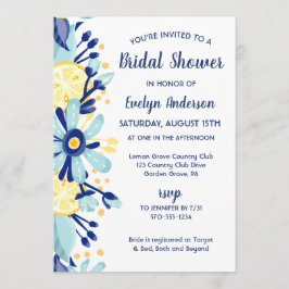 イエローレモンズミントグリーンアンドブルーブライダルシャワー 招待状
