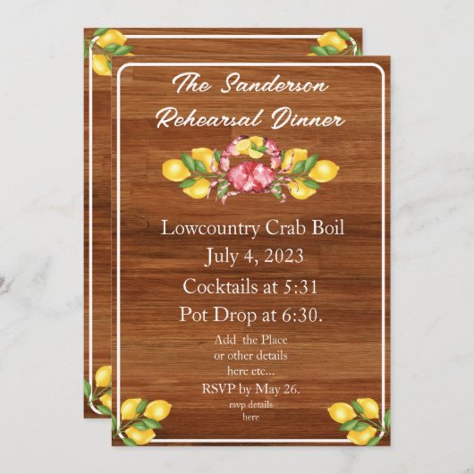 イエローレモンズレッドカニウッドローカントリー招待状 招待状 (正面/裏面)